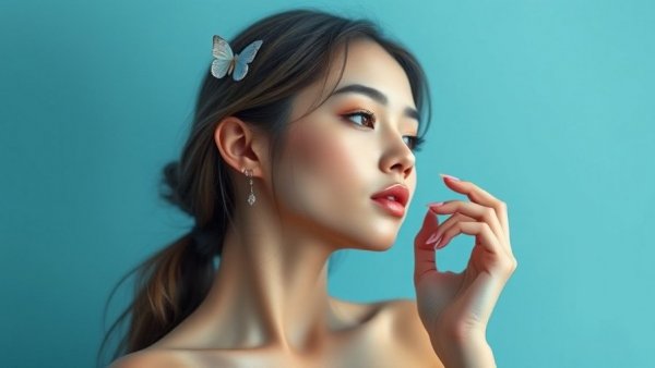 Elegant young woman with a healthy glow, showcasing best highlighters.