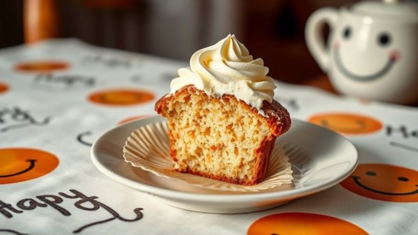 Partially eaten cupcake with cream frosting, conveying joy and gratitude.