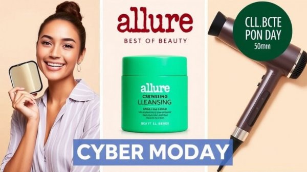 Collage of Allure Best of Beauty winners with cosmetics and tools.