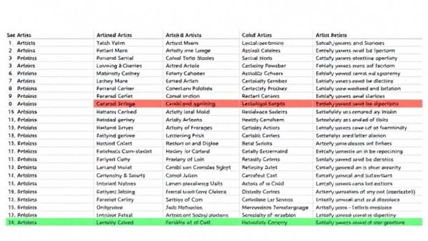 Music genres and artists table from medical journal