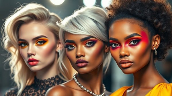 Models showcasing colorful makeup trends 2026 with diverse styles.