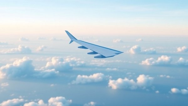 Minimalistic airline logo design with airplane wing and sky.