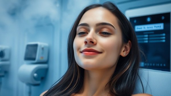 Serene young woman experiencing cryotherapy for longevity and well living.