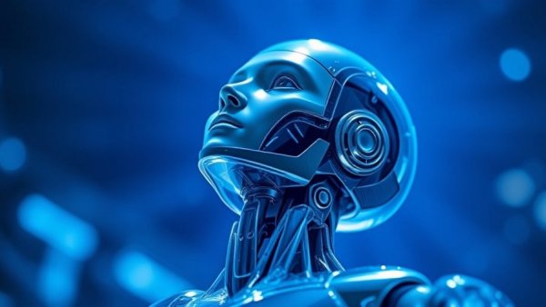 Transparent AI robot in blue glow symbolizing AI Revolution Impact on Jobs.