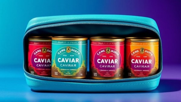 Affordable caviar gift set with colorful packaging.