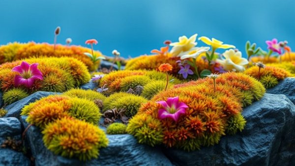 Vibrant moss and flowers on rock - Coty earns A score from CDP.