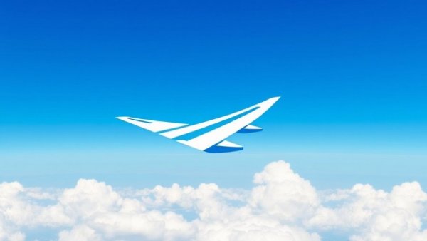 Airline logo with airplane wing and sky