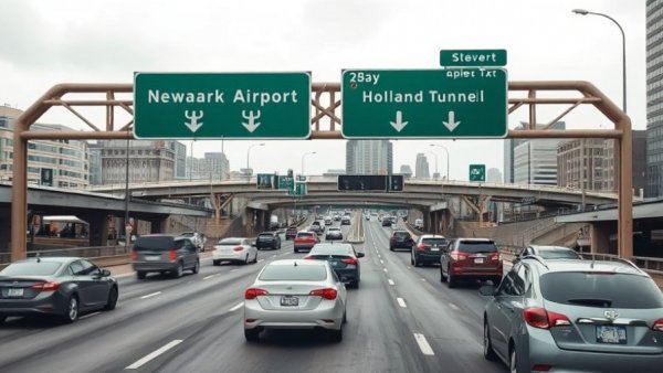 Navigating highway signs without a GPS on a busy urban freeway.
