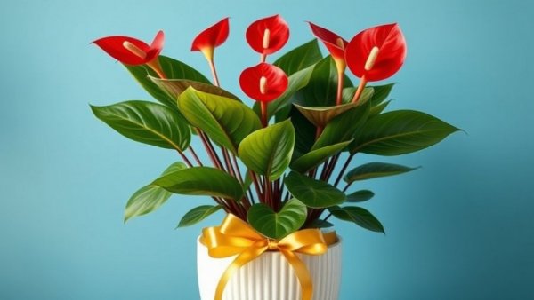 Last-minute houseplant gift idea at Lowe's: anthurium with ribbon.