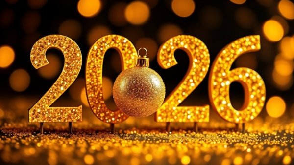 Festive gold 2026 decoration for New Year's tax preparation