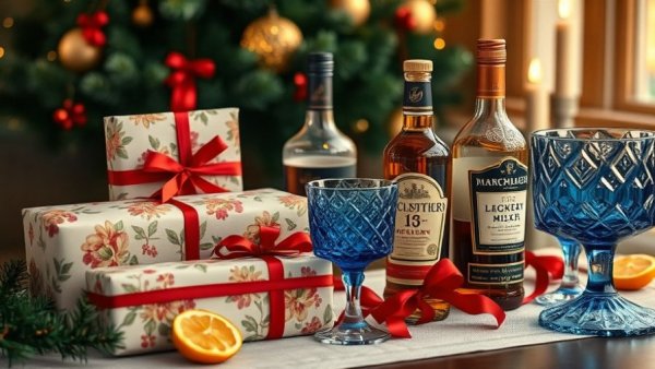 Holiday table decoration tips with gifts and drinks.