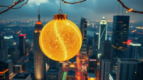 Sparkling ornament over cityscape symbolizing financial planning year-end strategies.