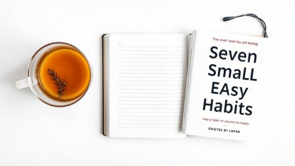 Book cover with herbal tea and note about 'Easy Habits', highlighting health benefits.