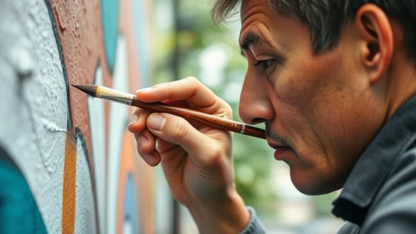 Close-up of hand painting mural, intention setting to manifest artistic desires.
