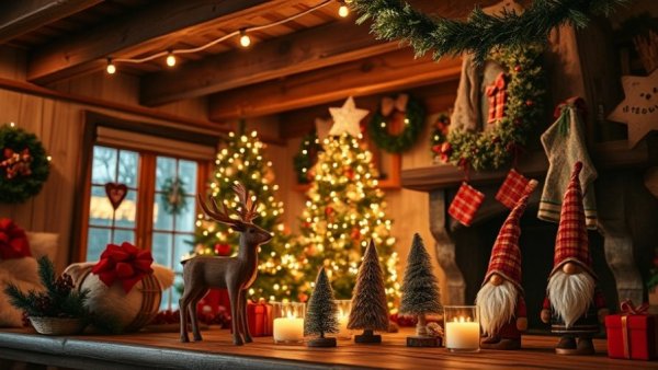 Cozy rustic Christmas scene with decorations at Paws Up Montana.