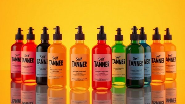 Affordable drugstore self-tanners against a minimalist backdrop.