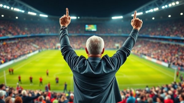 Coach celebrating on field amid crowd, College Football Playoff vibe.