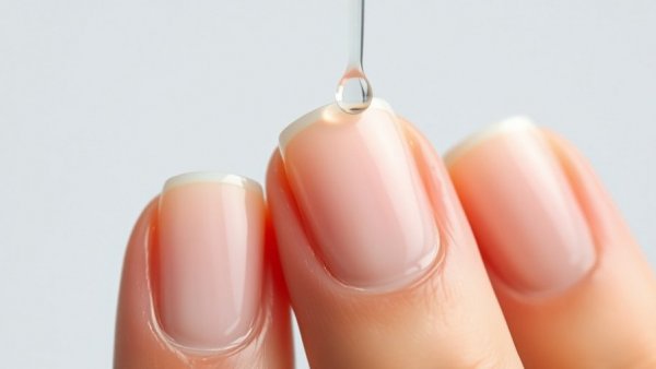 Close-up of glossy, well-manicured nails with the best cuticle oils dripping.
