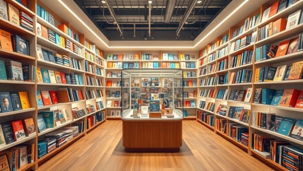 Modern retail store interior with vibrant book displays showcasing a winning retail strategy.