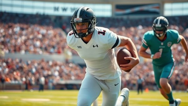 Josh Allen in action during Bills playoff win, pursued by opponent.