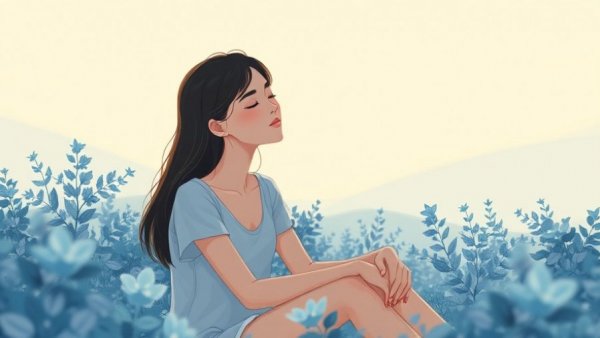 Illustration of mindfulness in addiction recovery, serene woman in nature.