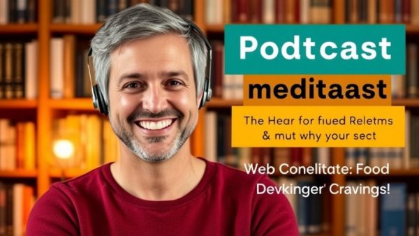 Podcast ad for rewiring food cravings featuring a smiling speaker.