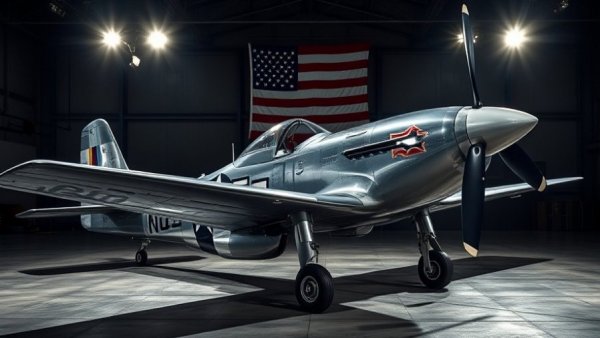Vintage P-51D Mustang fighter plane in hangar, P-51D Mustang for sale.
