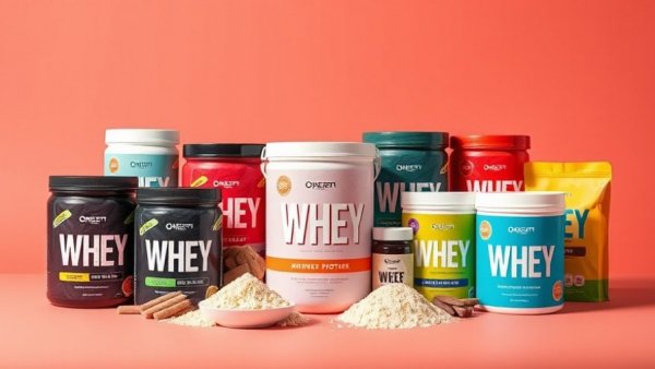 Best whey protein powder options on colorful gradient background.