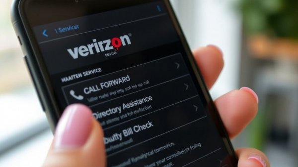Smartphone displaying Verizon service options, held by a hand.