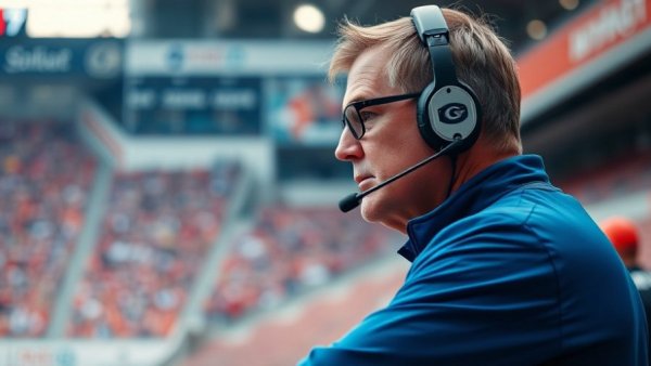 Buffalo Bills coach wearing headset during game, vibrant stadium.