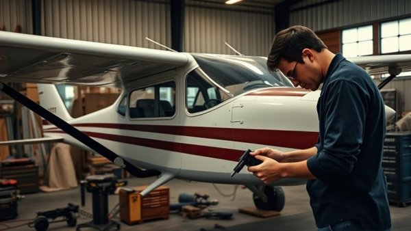 Indiana Cessna 172 restoration in progress in a detailed hangar.