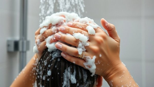 Close-up of lathering shampoo in hair, ideal for itchy scalps.