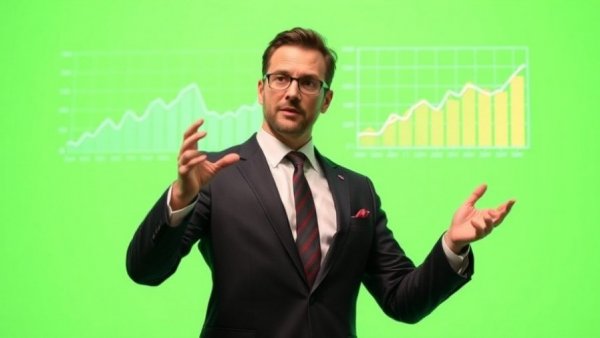 Man in a suit explaining diabetes data graph against green background.