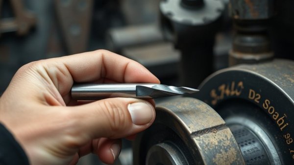 Close-up of drill bit being sharpened on grinding wheel in workshop