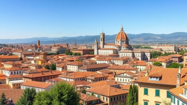 Panoramic view from a Florence villa terrace, showcasing cityscape.