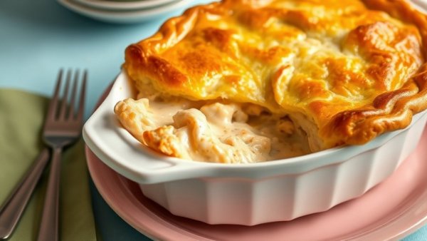 Golden chicken pot pie being served, embodying winter comfort food recipes.