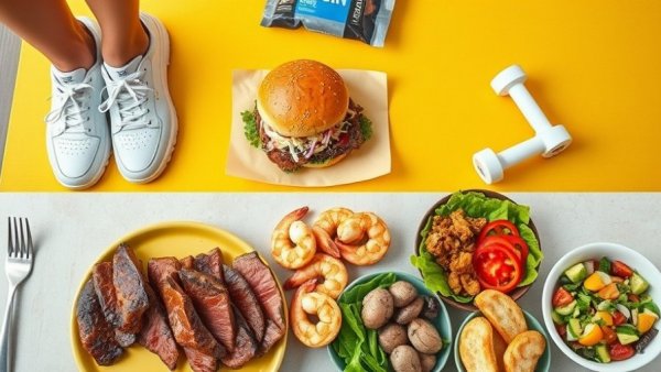 Assorted high-protein meals and fitness gear, highlighting high-protein meal delivery services.