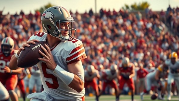 Intense moment in Seahawks Super Bowl LX game, quarterback action.