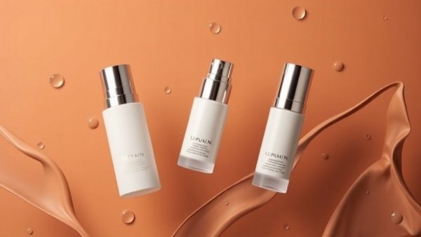 Floating primers on a terracotta background with texture swatches.