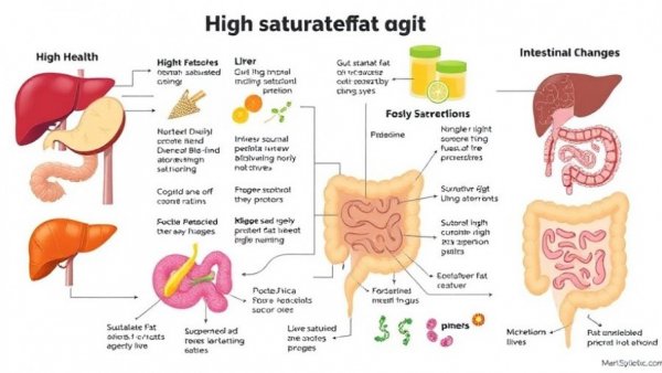 Diagram of leaky gut syndrome showing effects of saturated fat on gut.