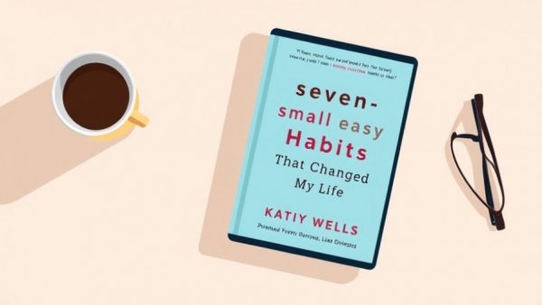 Digital book cover with coffee and notepad by Katie Wells.