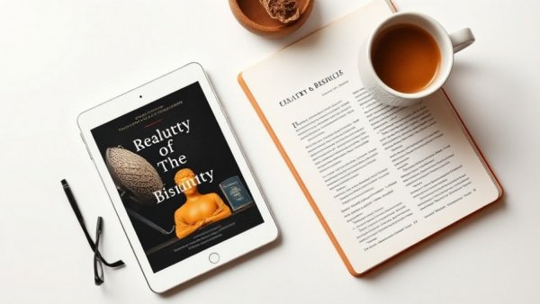 Digital tablet with book cover on 'Seven Small Easy Habits' and cup of coffee.