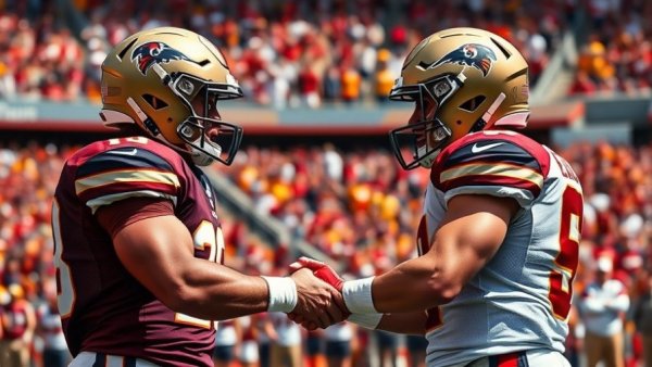 NFL Free Agency 2026 Predictions: Two football players in a stadium handshake
