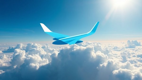 Logo of airplane wing in sky with clouds and text