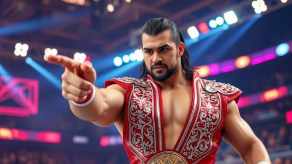 Dynamic wrestler pointing dramatically at WWE Elimination Chamber 2026.