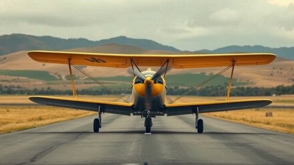 1942 Boeing-Stearman B75N1 on runway at airfield with hills.