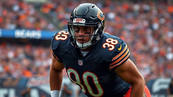 Chicago Bears player focuses during NFL game. DJ Moore trade NFL.