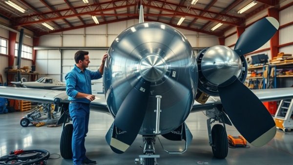 Restoring a Pilatus P-3 in a hangar with mechanics and tools.