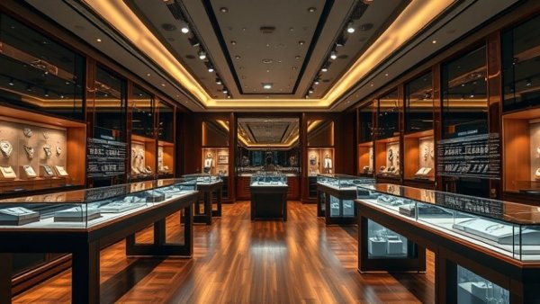 Elegant jewelry boutique with refined interiors and polished floors.