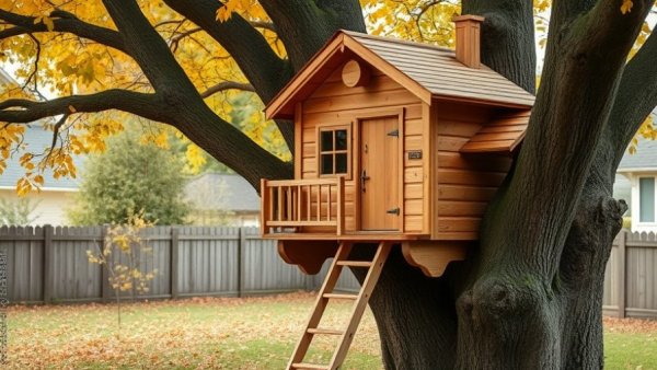DIY backyard treehouse ideas with a simple wooden structure.